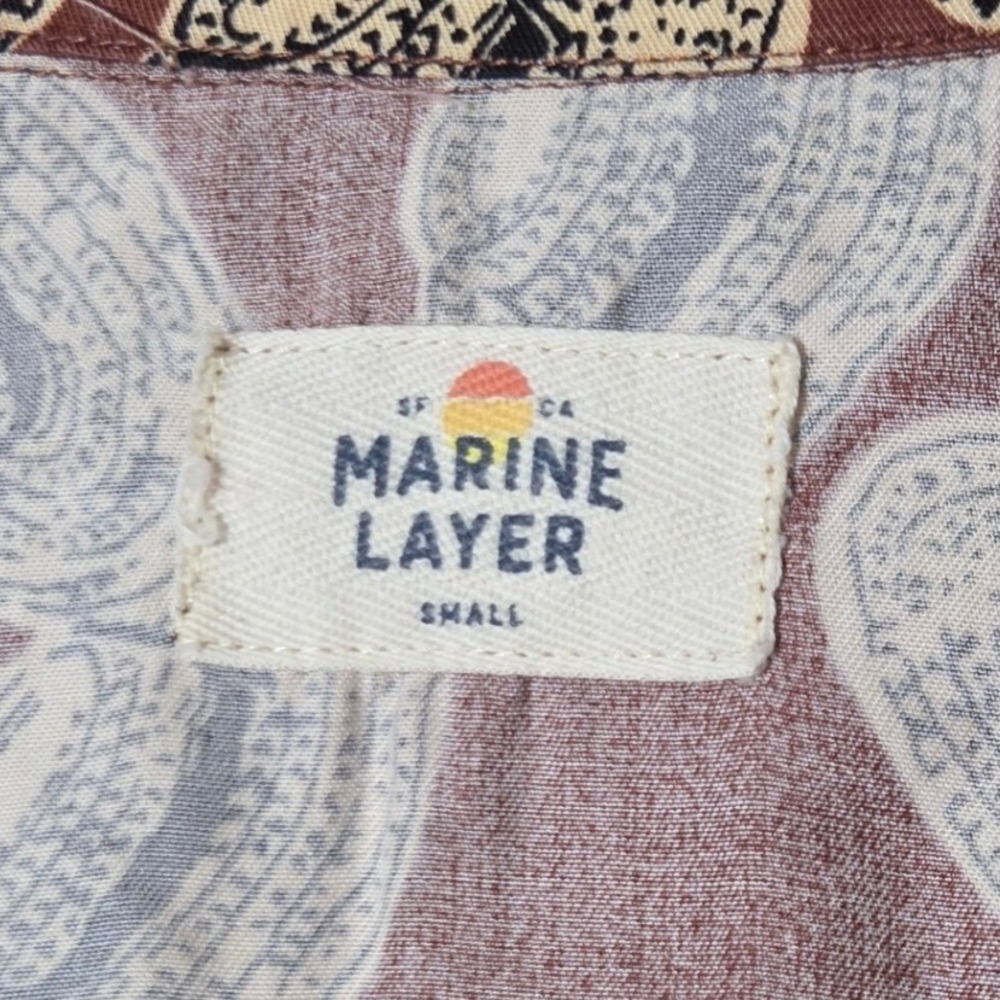 Marine Layer Lyocell Coastal Chic Camp Collar Crop Button Up Straw Hat Print S - Picture 4 of 6